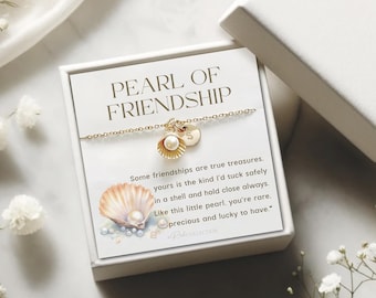 Pearl of Friendship Necklace • Best Friend Gift • Seashell Pearl Jewelry with Initial • Birthday Gift for Her • Cute Gift for Bestie