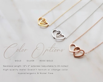 CUSTOM CARD - Interlocked Hearts Necklace : Gold / Silver / Rose Gold - Personalized Engraved Name