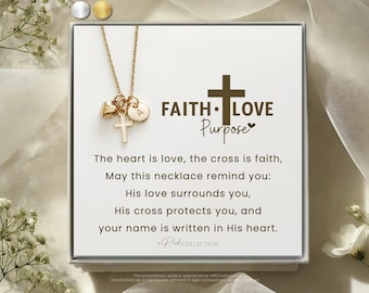 Faith Love Purpose Necklace • Cross & Heart Charm Necklace • Christian Gift for Women Religious Jewelry Gift for Her • Bible Verse Necklace