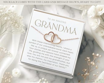 Grandmother Gift Personalized Interlocking Hearts Necklace - Sentimental Family Bond Jewelry Gift for Grandma from Grandson  Keepsake Gift