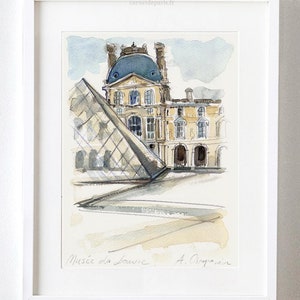 Musée du Louvre - Parijs aquarel, Parijs Art Print, kunst aan de muur Parijs, Parijs schilderij, Parijs kunst, Parijs aquarel schilderij, monumenten van Parijs,