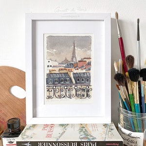 Le Balcon Parisien - Paris Watercolor, Paris Art Print, Paris wall art, Paris Illustration, Paris Painting, Paris Art, Paris Drawing, French