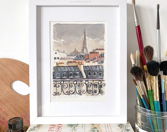 Paris Balcony Watercolor Art Print: French Illustration