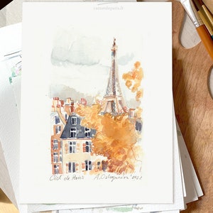 Ciel de Paris - Eiffel Tower, Paris Watercolor, Paris Art Print, Paris wall art, Paris Poster, Paris Painting, Paris Art, Paris Painting,