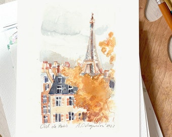 Ciel de Paris - Eiffel Tower, Paris Watercolor, Paris Art Print, Paris wall art, Paris Poster, Paris Painting, Paris Art, Paris Painting,