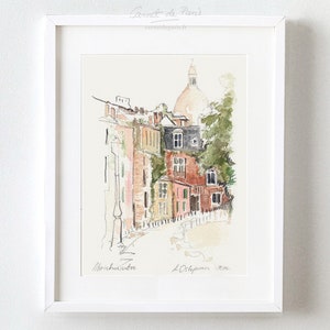 Rue de Montmartre - Parijs aquarel, Parijs Art Print, Parijs kunst aan de muur, Parijs schets, Parijs schilderij, Sacré-Cœur, Parijs aquarel schilderij