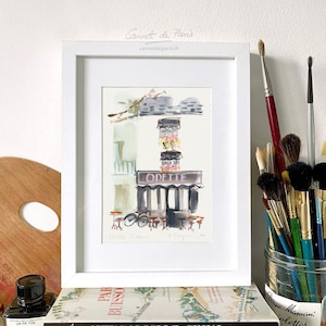 Odette - Cafe Paris, Paris Watercolor, Paris Art Print, Paris wall art, Paris Poster, Paris Painting, Paris Art, Paris Watercolour Painting,