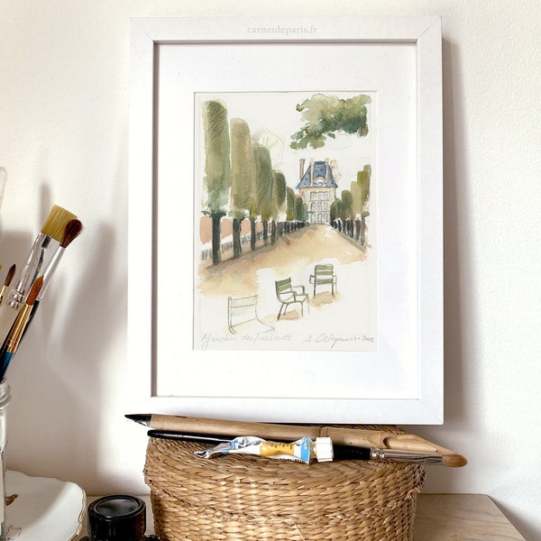 Jardin des Tuileries - aquarelle de Paris, impression d'art de Paris, art mural Paris, affiche de Paris, peinture de Paris, art de Paris, peinture aquarelle de Paris