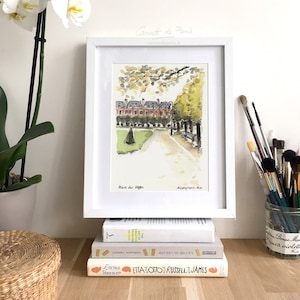 Place des Vosges - Paris Watercolor, Paris Art Print, Paris wall art, Paris Poster, Paris Painting, Paris Art, Paris Watercolour Painting,