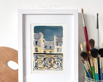 Paris Rooftops Watercolor Art Print: Signed Fine Art Paper