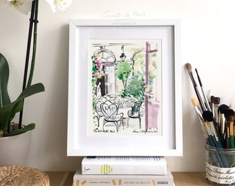 Ritz Paris Watercolor Art Print: Parisian Hotel Painting