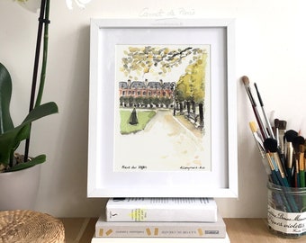 Place des Vosges - Lámina artística en acuarela de París