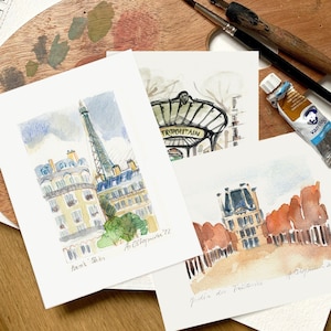 Postales de París - Acuarela de París, Impresión de arte de París, Arte de la pared de París, Cartel de París, Pintura de París, Arte de París, Viajes a París, Postales de Francia