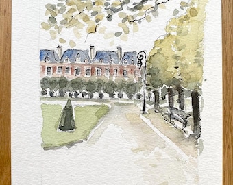 Place des Vosges Original watercolor painting,