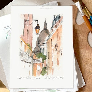 Sacré-Cœur - Parijs aquarel, Parijs Art Print, Parijs kunst aan de muur, Parijs schets, Parijs schilderij, Montrmartre, Parijs aquarel schilderij