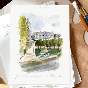 Jardin des Tuileries - aquarel Parijs, Parijs Art Print, kunst aan de muur Parijs, Louvre, Parijs schilderij, kunst van Parijs, aquarel Parijs Parijs