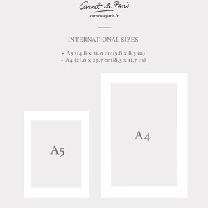 May include: A diagram showing the difference in size between A4 and A5 paper. The A4 paper is larger than the A5 paper. The dimensions of each paper size are listed in both centimeters and inches.