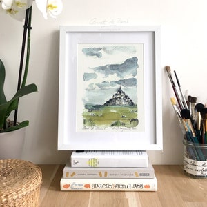 Mont Saint Michel I - France Watercolor, French wall art, Mont Saint Michel Poster, Mont Saint Michel Painting, Watercolor Painting,