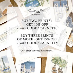 Paris Watercolor Postcards: Eiffel Tower, Metro, Tuileries Garden (Set of 3) image 3