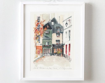 Odette Cafe Paris Watercolor Art Print: Parisian Wall Decor