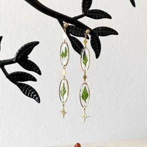 Handmade Butterfly Epoxy Resin Gold Dangle Earrings - Flower Earrings - Long Earrings - Boho Jewelry -Bohemian Moon Luna Jewelry