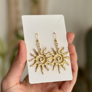 1 para kolczyków słonecznych - lekkie złote kolczyki - boho astralne słońce i księżyc - magiczne - estetyczne - złote lub srebrne kolczyki