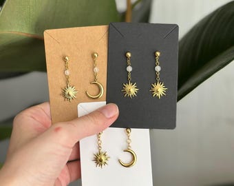 1 Pair Gold Dangle Earrings - Medium Long Earrings - Boho Jewelry - Bohemian Moon Sun Luna Jewelry