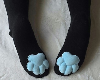 Blue on Black  Mochi Stuffed Cat Paw Pad Thigh High Socks for Cosplay