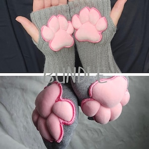 Paw Pad Socks and Gloves Bundle Grey with Pink Plush Paw Pads