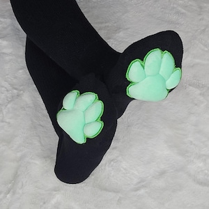Green on Black Mochi Stuffed Cat Paw Pad Bean Thigh High Socks for Furry Cosplay