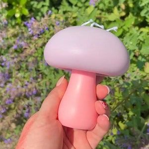 Large 3-Wick Mushroom - Scented/Unscented Handmade Two Toned Toadstool Shaped Aesthetic Candle, Pastel Soy Wax Sculptural, Retro/Mid Century