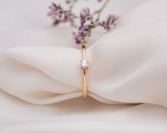 Solitär-Ring mit Brillant, 585 Gelbgold, Verlobungsring, handgefertigt