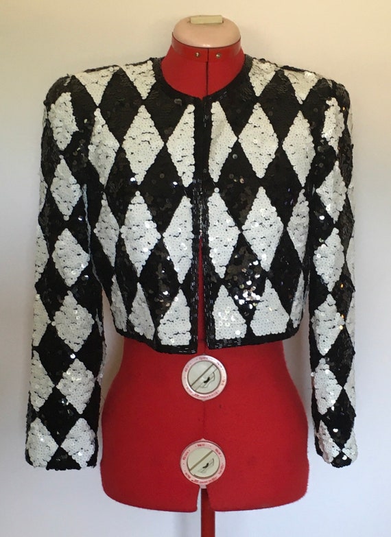 80s or 90s cropped harlequin sequin jacket