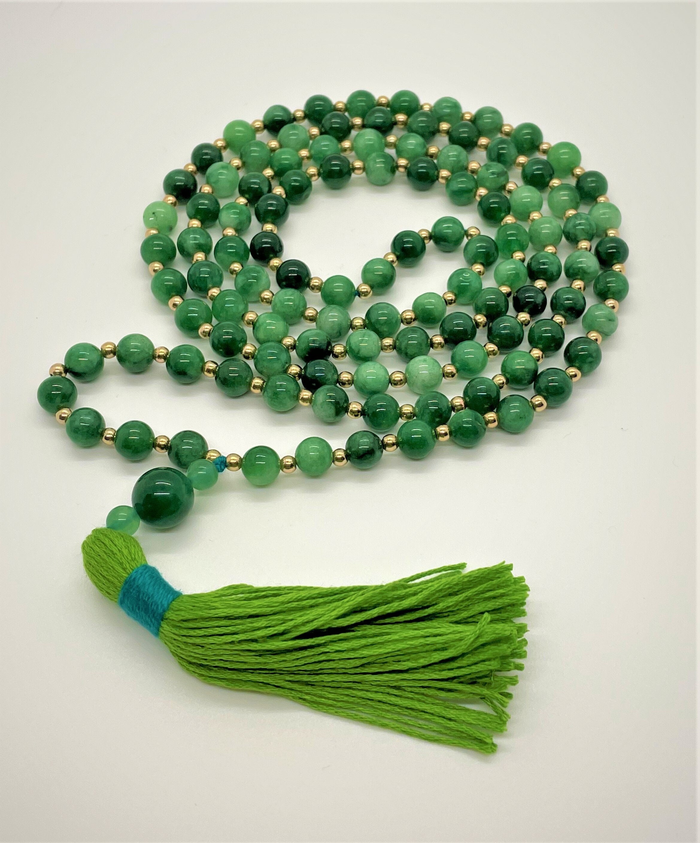 Meditation Prayer Beads 12mm Jade Guru w/Aventurine 108 Mala 8mm Bi-Color Jade