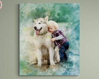 Watercolor Dog Art, Custom Pet drawing, Pet Portrait, Personalized Dog Gift, Custom Dog Mom Gift, Dog Dad gift, Gift for Couple, Dog Lover