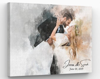 Personalisierte Weihnachtsgeschenk, benutzerdefinierte Aquarell Druck, Porträt vom Foto, Leinwanddruck, Jubiläumsgeschenk für sie
