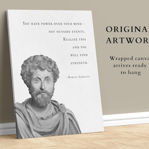 Marcus Aurelius Wrapped Canvas, Portrait & Quote Print, Philosopher Art, Gift for Stoic, Stoicism Wall Art,Memento Mori Stoic,Aurelius Quote