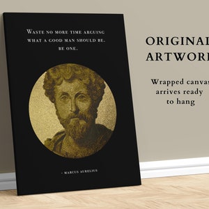 Marcus Aurelius Black and Gold Canvas, Philosopher Art, Gift for Stoic, Stoicism Wall Art,Memento Mori Stoic, Gift for Army Boyfriend