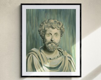 Marcus Aurelius Portrait Art Print, Philosophy Gift for Stoic, Stoicism Poster Print, Wall Art for Men, Father's Day Gift, Roman Emperor