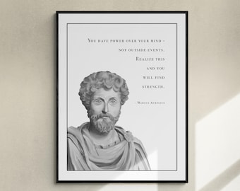 Marcus Aurelius Portrait & Quote Art Print, Philosophy Gift for Stoic, Motivational Gift Words of Wisdom, Positive Affirmation, Stoicism Art