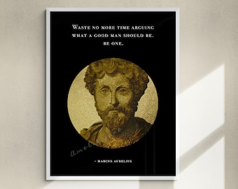 Marcus Aurelius Black Poster Art Print, Philosophy Gift for Stoic, Christmas Gift for Husband, Positive Affirmation, Stoicism Art