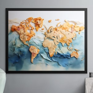 Goldene Welt - Elegante Aquarell Globus Karte Sofortiger digitaler Download, Frieden und Harmonie für die Welt, Ozeane Kunstwerk Geschenk, Printable