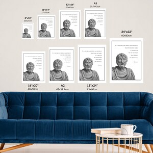 May include: A black and white print of a bust of a man with a quote about the importance of honesty and integrity. The print is available in various sizes, including 8x10 inches, 11x14 inches, 12x16 inches, 16x20 inches, 18x24 inches, 24x32 inches, and A2.