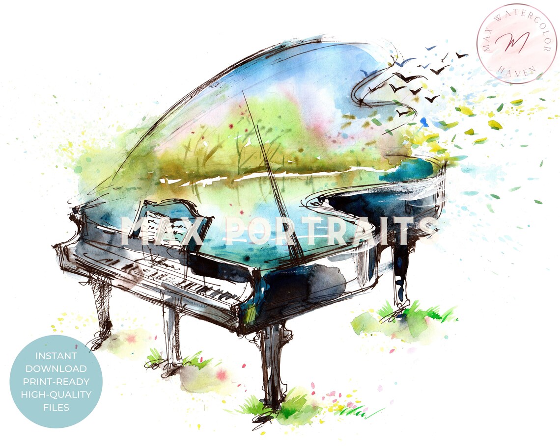 Printable Wall Art Piano Watercolor Poster Instant Download | Etsy