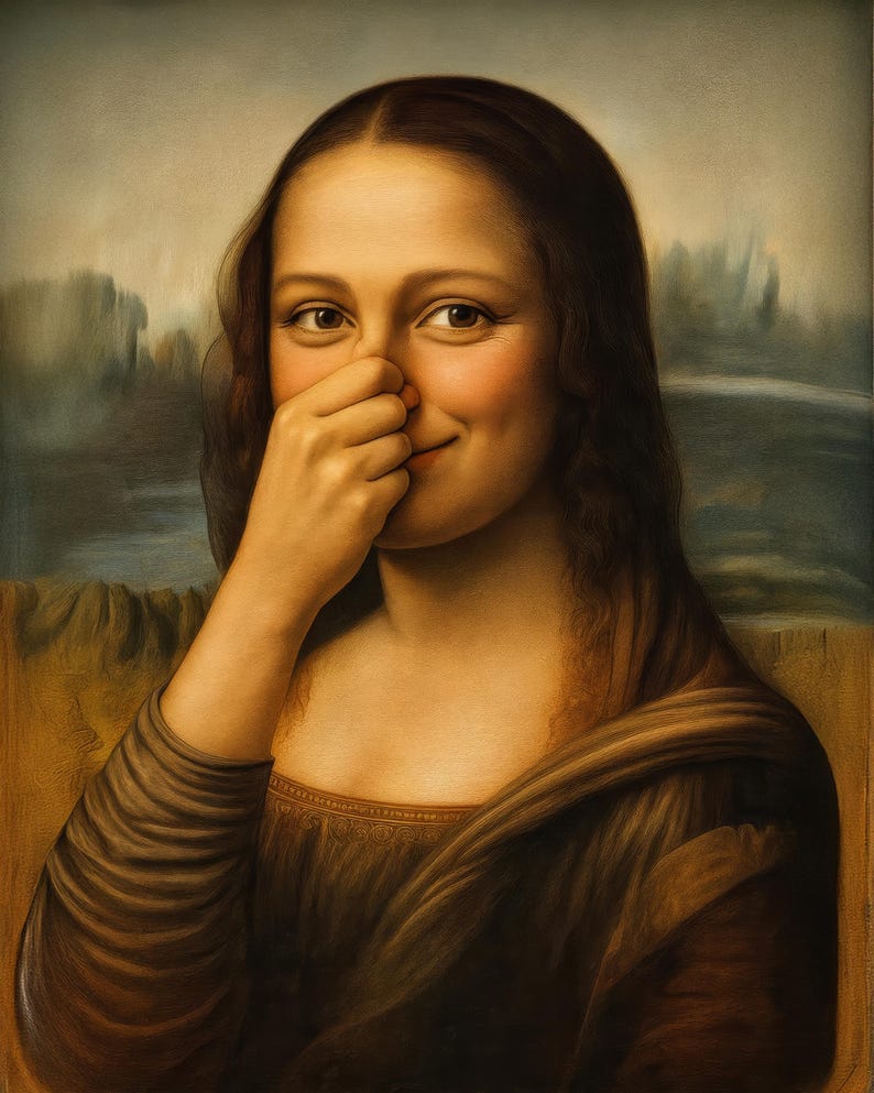 Funny Mona Lisa Bathroom Art Nose Pinching Poster for Toilet Humor ...