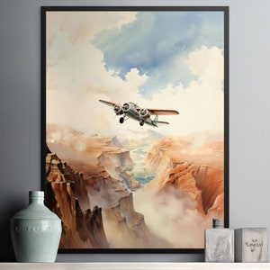 Amelia Earhart Flight - Watercolor Sky Retro Plane - Digital Art Download, Adventure Artwork, Bathroom Wall Decor, Gift for Pilots