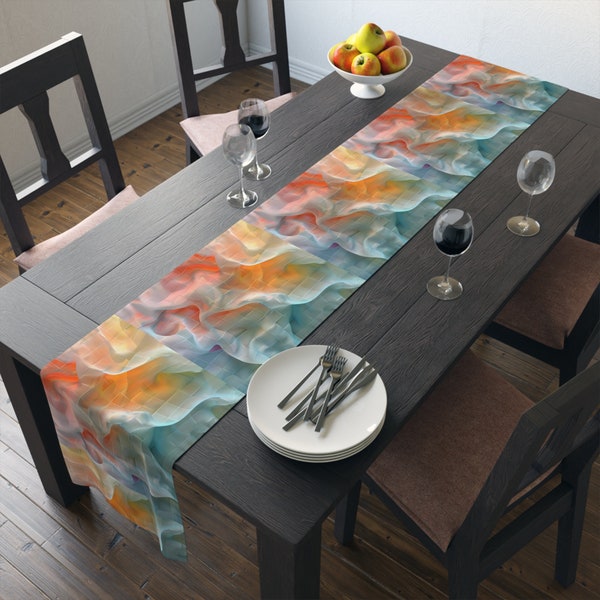 Gift-worthy Colorful Abstract Waves Table Runner - Perfect for Birthdays, Housewarmings and Special Occasions