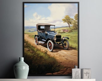 Printable Artwork - Classic Ford Model T Watercolor Painting, Vintage Gift for Car Lovers, Henry Ford, Office Wall Decor