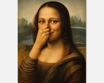 Funny Mona Lisa Bathroom Art Nose Pinching Poster for Toilet Humor Cheeky Wall Decor for Restroom Premium Matte Print Unframed Bathroom Gift