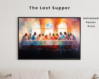 The Last Supper - Watercolor Art Print with Jesus and Disciples - Ideal Religious Wall Decor for Home & Church, Holiday Gift, Poster Print